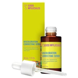 A bottle and a dropper of Good Molecules Discolouration Serum 30ml