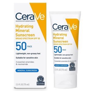 A box and a tube of Cerave Hydrating Mineral Suncreen