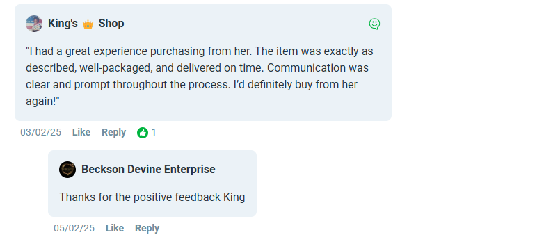 Screenshot of King's Shop testimonial