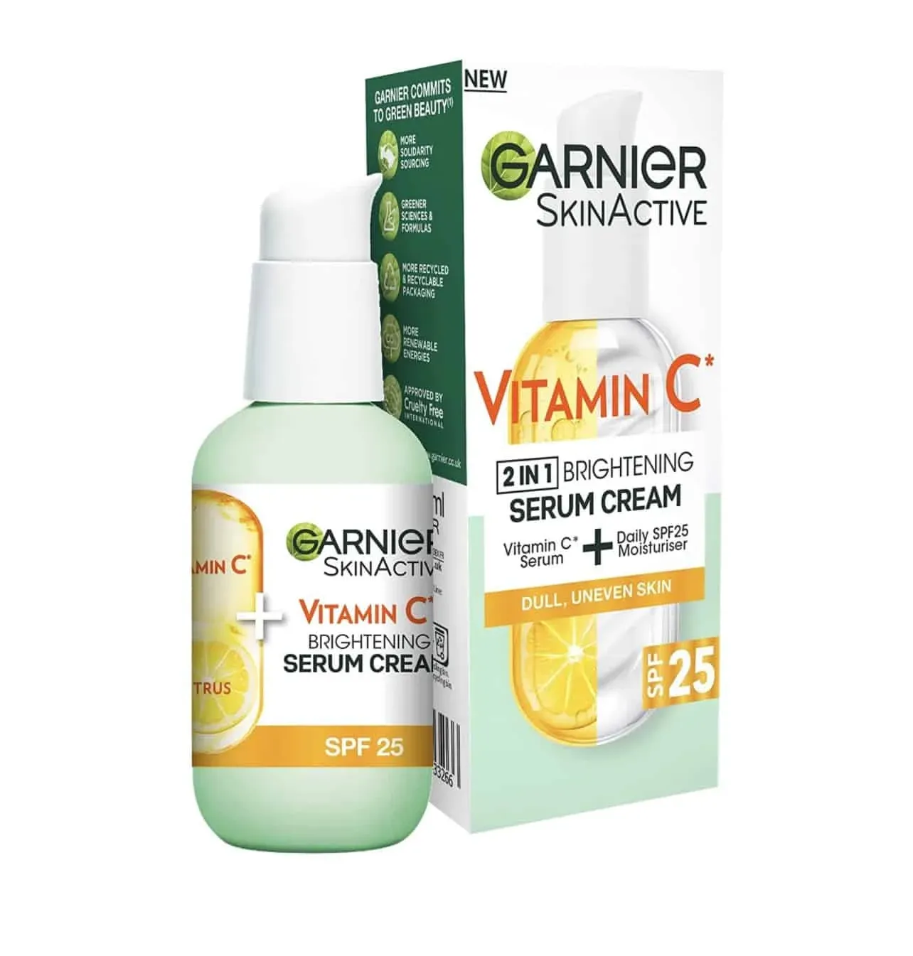 A container of Garnier Vitamin C 2-in-1 Serum Cream SPF 25