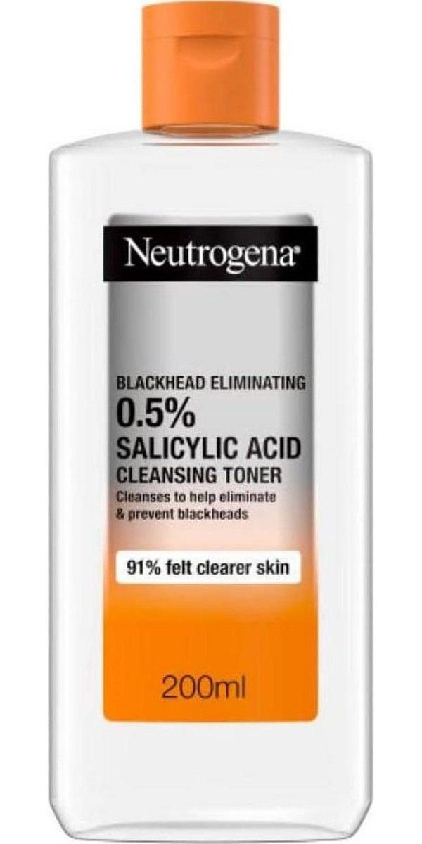 A bottle of Neutrogena 0.5% Salicylic Acid Cleansing Toner