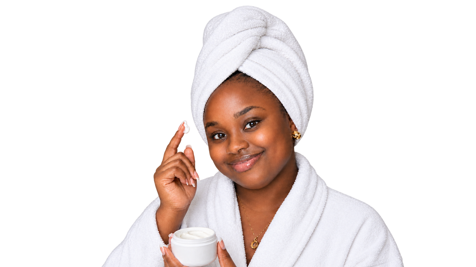 A lady applying skincare to her face